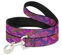 Dog Leash 6-FEET BARBIE Script Signature Scattered Pink/Multi Color WIDE 1.5"