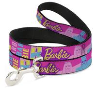 Dog Leash 6-FEET Barbie Text and Dolls Collage Pinks/Multi Color