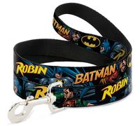 Dog Leash 6-FEET Batman & Robin in Action w/Text Black NARROW 0.5"
