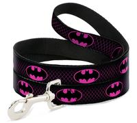 Dog Leash 6-FEET Batman Shield/Chainlink Black/Hot Pink WIDE 1.5"