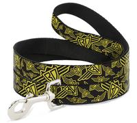 Dog Leash 6-FEET BD Logo Scattered Black/Yellow NARROW 0.5"