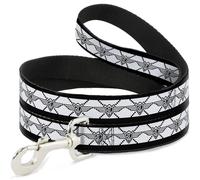 Dog Leash 6-FEET BD Monogram2 White/Black WIDE 1.5"