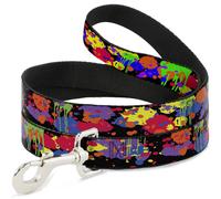 Dog Leash 6-FEET BD Paint Splatter Black/Neon NARROW 0.5"