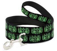Dog Leash 6-FEET BD Skulls w/Wings Black/Green WIDE 1.5"