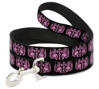 Dog Leash 6-FEET BD Skulls w/Wings Black/Pink
