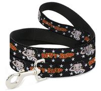 Dog Leash 6-FEET BETTY BOOP Salute Pose and Text Stars Black/White/Yellow/Red