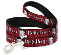 Dog Leash 6-FEET BETTY BOOP Winking Kiss Pose and Text Reds/Black/White