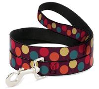 Dog Leash 6-FEET Big Dots Purple/Multi Pastel WIDE 1.5"