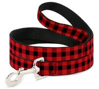 Dog Leash 6-FEET Buffalo Plaid Black/Red