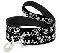 Dog Leash 6-FEET Butterfly Garden 2 Black/White