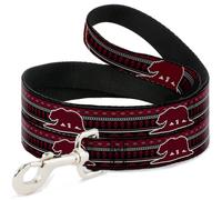 Dog Leash 6-FEET Cali Bear/Aztec4 Black/Dark Reds/Cream NARROW 0.5"