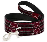 Dog Leash 6-FEET Cali Bear/Aztec4 Black/Dark Reds/Cream WIDE 1.5"