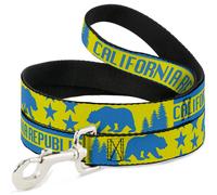 Dog Leash 6-FEET CALIFORNIA REPUBLIC/Bear/Stars Silhouette Yellow/Blue