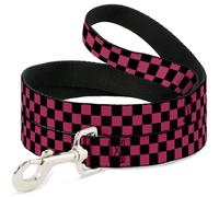 Dog Leash 6-FEET Checker Black/Honeysuckle Red WIDE 1.5"