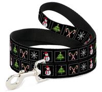 Dog Leash 6-FEET Christmas Blocks Black/White/Multi Color NARROW 0.5"