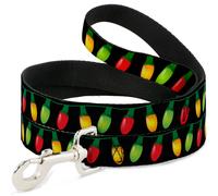 Dog Leash 6-FEET Christmas Lights Black/Multi Color NARROW 0.5"