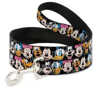 Dog Leash 6-FEET Classic Disney Character Faces Black WIDE 1.5"