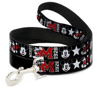 Dog Leash 6-FEET Classic Mickey Mouse 1928 Collage Black/White/Red