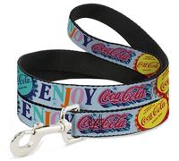 Dog Leash 6-FEET COCA-COLA DELICIOUS REFRESHING ENJOY Bottle Caps Light Blue/Mul