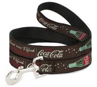 Dog Leash 6-FEET Coca-Cola PAUSE AND REFRESH Typography and Bottle Brown/Red/Whi