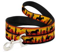 Dog Leash 6-FEET Cowboy Silhouette/Western Landscape Reds/Black WIDE 1.5"