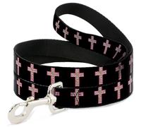 Dog Leash 6-FEET Cross Repeat Black/Leopard Brown/Pink Outline