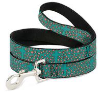 Dog Leash 6-FEET Cross Repeat Leopard Turquoise/Pink NARROW 0.5"
