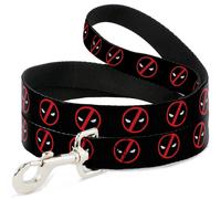 Dog Leash 6-FEET Deadpool Logo2 Black/Red/White WIDE 1.5"