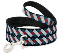 Dog Leash 6-FEET Diamond Plaid Blues/Khaki/Red WIDE 1.5"
