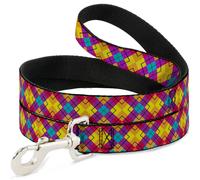 Dog Leash 6-FEET Diamond Plaid Orange/Yellow/Blue/Purple/Fuchsia