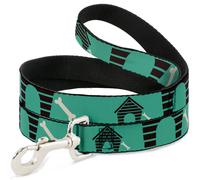 Dog Leash 6-FEET Dog House & Bone Turquoise/Brown NARROW 0.5"