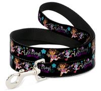 Dog Leash 6-FEET Dora & Boots Pose/Floral LET'S PLAY/VAMOS A JUGAR Black/White