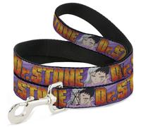 Dog Leash 6-FEET DR. STONE Title Logo and Gen Asagiri Face Purples WIDE 1.5"