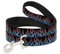 Dog Leash 6-FEET Flames Black/Blue/Pink NARROW 0.5"