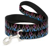 Dog Leash 6-FEET Flames Black/Blue/Pink WIDE 1.5"