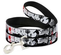 Dog Leash 6-FEET Fright Night White/Black/Red WIDE 1.5"