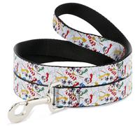 Dog Leash 6-FEET Frosty the Snowman Pose Scattered White WIDE 1.5"