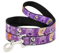 Dog Leash 6-FEET - Frozen Anna/Elsa/Olaf Poses/Scenes Purples