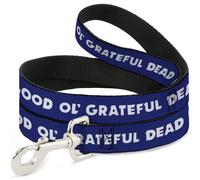Dog Leash 6-FEET GOOD OL' GRATEFUL DEAD Text and Stars Blue/White/Red WIDE 1.5"