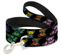 Dog Leash 6-FEET Grateful Dead Dancing Bears Close-Up Black/Multi Color NARROW 0