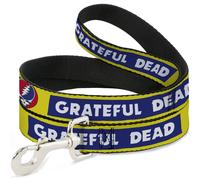 Dog Leash 6-FEET GRATEFUL DEAD Text Box and Steal Your Face Logo Yellow/Blue/Whi