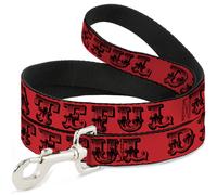Dog Leash 6-FEET Grateful Dead Text w/Skull & Roses Red NARROW 0.5"