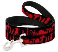 Dog Leash 6-FEET Graveyard Black/Red NARROW 0.5"
