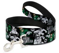 Dog Leash 6-FEET GREEN LANTERN/Logo Collage Weathered Greens WIDE 1.5"