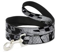Dog Leash 6-FEET Grunge Checker Flag Black/White WIDE 1.5"