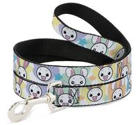 Dog Leash 6-FEET Happy/Sad Bunnies & Stars White/Pastel NARROW 0.5"