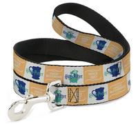 Dog Leash 6-FEET Harry Potter FINEST BUTTERBEER SINCE 1867 Icon Blocks Yellow/Wh