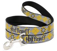 Dog Leash 6-FEET Harry Potter HUFFLEPUFF/Stars Argyle Plaid Gray/Gold/Browns NAR