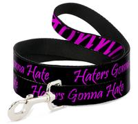 Dog Leash 6-FEET Haters Gonna Hate w/Gem Black/Fuchsia NARROW 0.5"