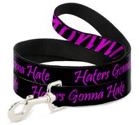 Dog Leash 6-FEET Haters Gonna Hate w/Gem Black/Fuchsia WIDE 1.5"